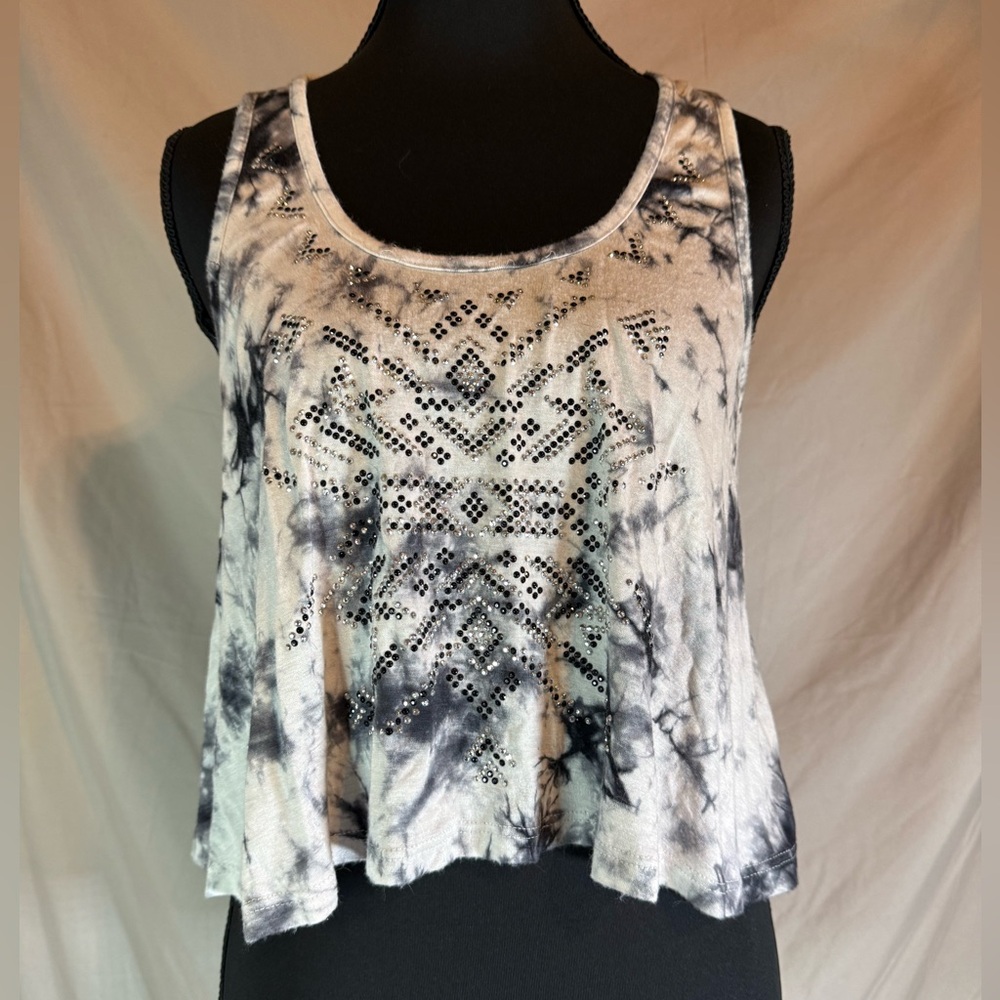 Charlotte Russe Tie-Dye Rhinestone Crop Tank‎ 🖤🤍✨